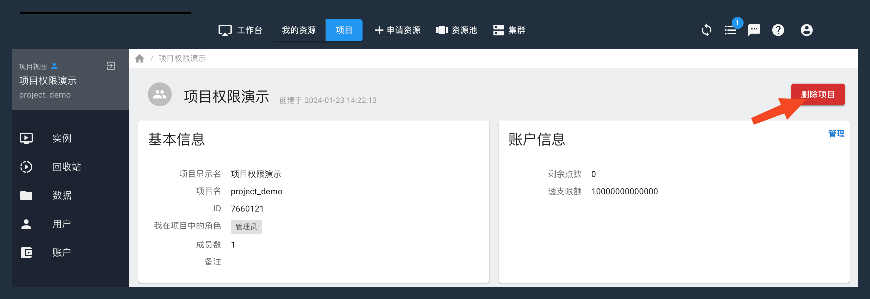 delete project